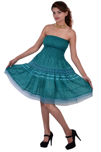 Plus Size Cotton Plain C.Green Color Dress
