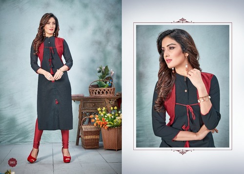 COTTON PRINTED KURTI WITH BEAUTIFULL EMBROIDARY WORK