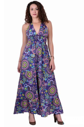Washable Cotton Printed Purple Color Dress