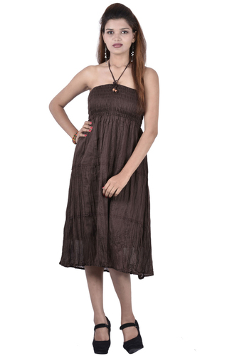 Plus Size Cotton Plain Brown Color Dress