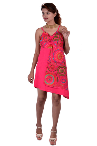 Washable Cotton Printed Pink Color Dress
