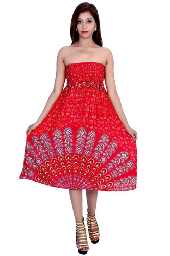 Plus Size Rayon Mandala Red Color Dress