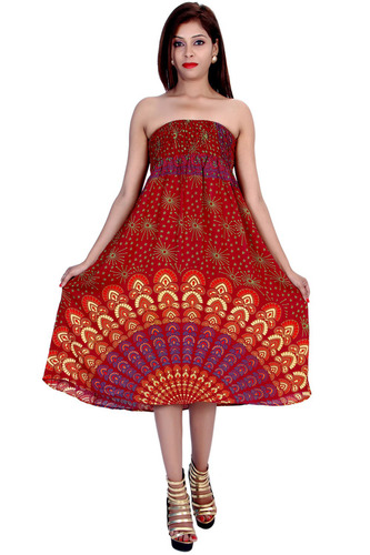 Washable Rayon Mandala Maroon Color Dress