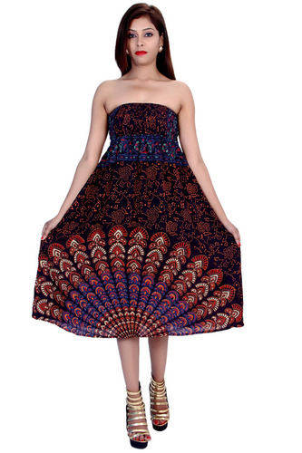 Plus Size Rayon Mandala Brown Color Dress