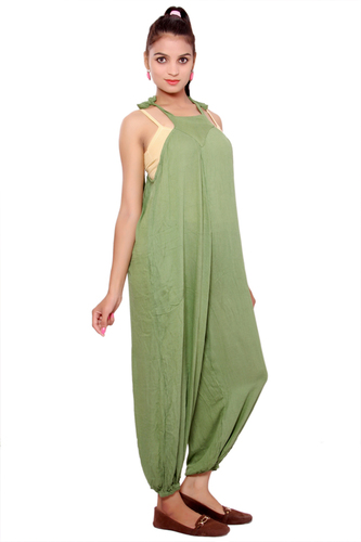 Mehandi Green Jumpsuits For Women Rayon Crepe Casual Fit Long Jumpsuit