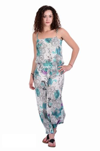 Plus Size Cotton Printed C.Green Color Jumpsuit