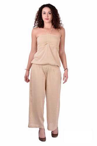Washable Rayon Carf Plain Brown Color Jumpsuit