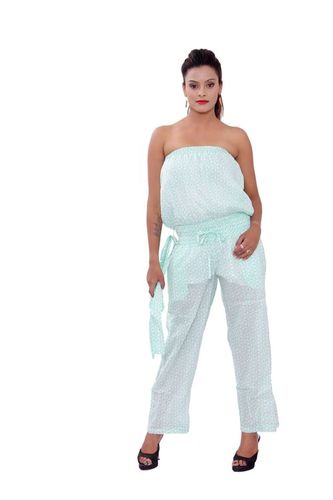 Plus Size Cotton Printed C.Green Color Jumpsuit
