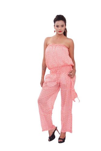 Plus Size Cotton Printed Orange Color Jumpsuit