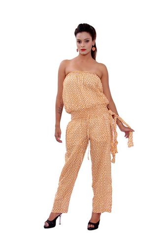 Plus Size Cotton Printed Brown Color Jumpsuit