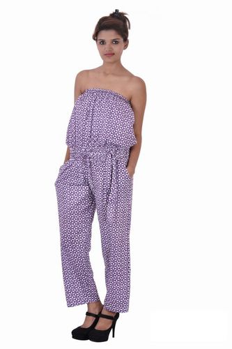 Cotton Printed Purple Party Wear Jumpsuit - Free Size, Sleeveless Design with Floral Print and Plus Size Comfort