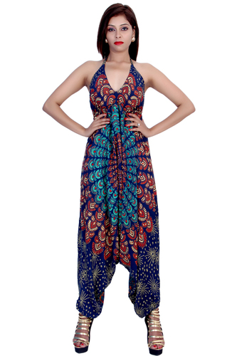 Plus Size Rayon Mandala Green Color Jumpsuit