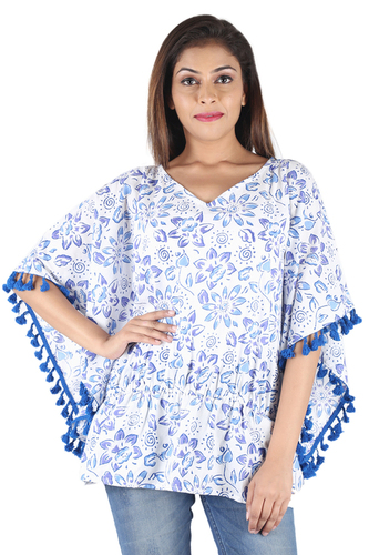 White Cotton Hand Block Print Beachwear Kaftan Top