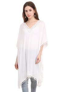 Washable Rayon Crepe Solid Women Fit And Flare White With Lace Dress