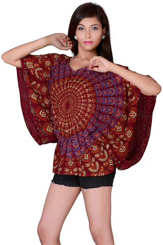Rayon Mandala Maroon Color Balloon Top Rayon Mandala Maroon Color Balloon Top
