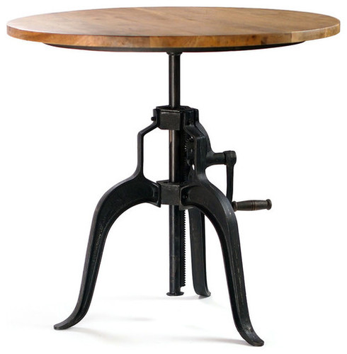 Wood Top Black Iron Base Crank Table