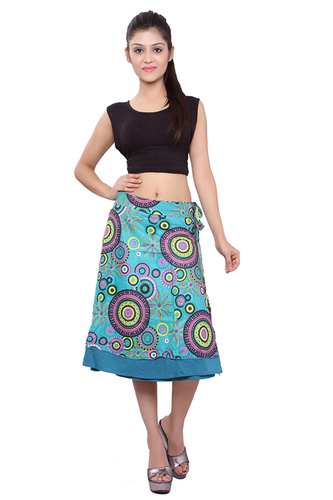 Spring Cotton Printed Wrap-Around C.Green Casual Wear Skirt