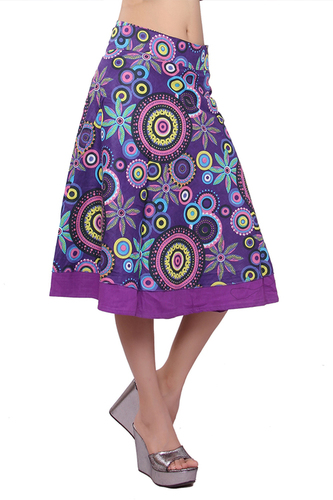 Spring Cotton Printed Women Wrap Around Purple Party Wear Skirt