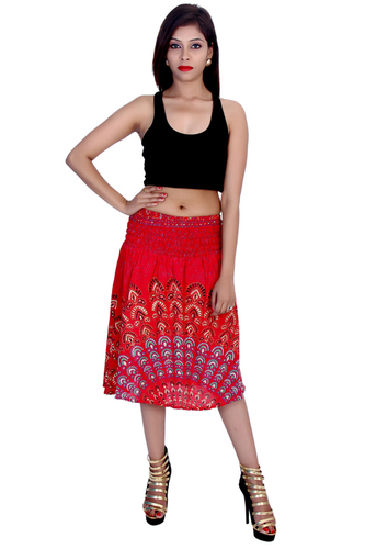Ethnic Print Rayon Mandala Red Color 2 In 1 Skirt