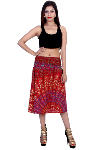 Ethnic Print Rayon Mandala Maroon Color 2 In 1 Skirt