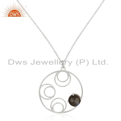 Labradorite Sterling Silver Chain Pendant Size: 44 X 35 Mm