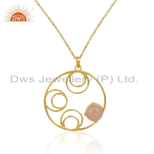 Gold Plated Rose Chalcedony Gemstone Pendant Size: 16 Inch Chain