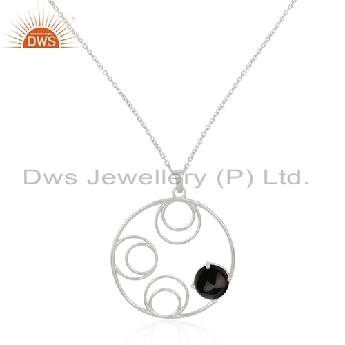 Fine Silver Black Onyx Gemstone Pendant Size: 16 Inch Chain