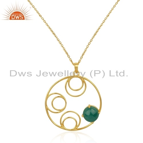 Designer Gold Plated Silver Green Onyx Gemstone Pendant Jewelry