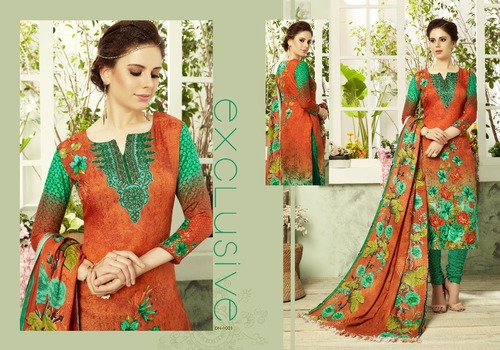Printed Pashmina Salwar Suit - Pure Pashmina 2.5/2.7/2.3 mts, Printed Design with Fancy Lace Dupatta