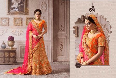 Orange Designer Lehenga Choli Decoration Material: Beads
