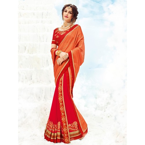Orange & Red Chiffon Shaded Saree