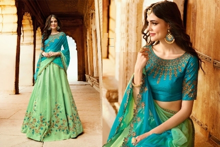 Bridal Lehenga - Silk, Customized Sizes (XS-XXXL), Embroidered Pattern, Full Sleeves | Modern Style, Beaded Lace & Feather Decoration