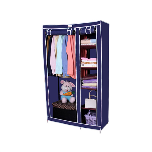 Foldable Wardrobe - Steel Pipe, 110cm Size, Blue Color | Quality Checked Nonwoven Fabric, Zipper Opening Design, Humidity-Sealed Storage