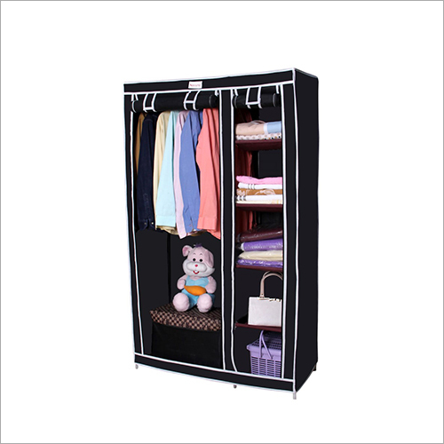 Portable Wardrobe - Non-Woven Fabric, 110x45x175cm, Black | Easy Assembly, Spacious & Organized Storage, Portable Design, Multiple Shelves