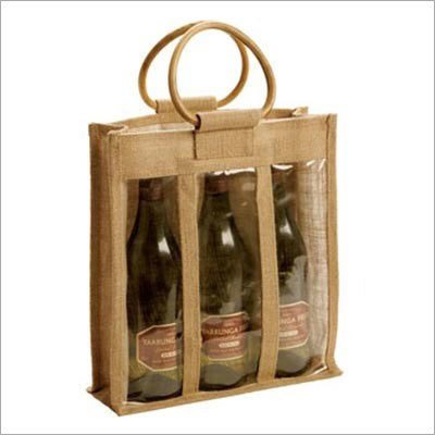 Jute Wine Three Bottle Bag