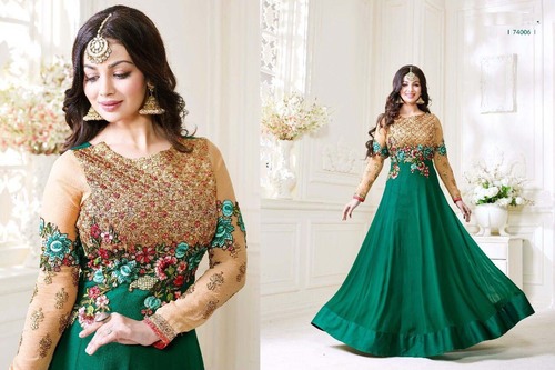 Green Anarkali Suit Decoration Material: Beads