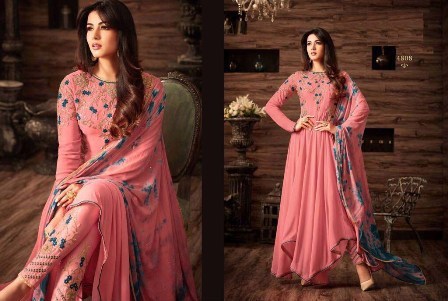 Peach Pink Anarkali Suit Decoration Material: Beads