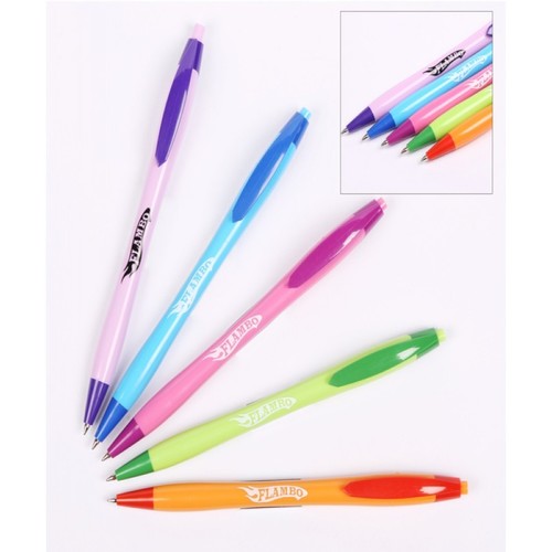 Promotional Pen (Flambo) - Plastic, 14cm, Blue Ink, Medium Nib | Smooth Writing, Durable, Customizable Print, Bulk Packaging