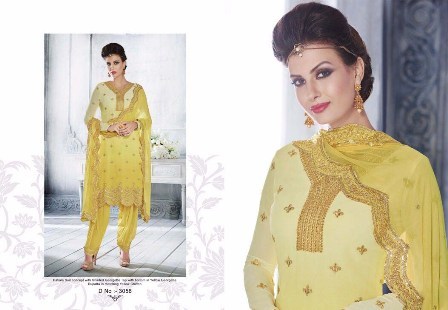 Yellow Embroidery Designed Salwar Suit Decoration Material: Laces