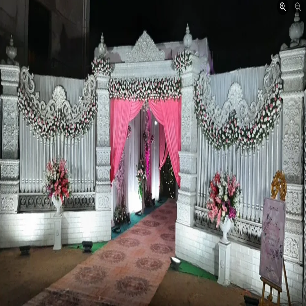 Designer Wedding Gate - Metal And Acrylic, Large Size, Pink And White Color, Manual Welding And Decoration, Single Layer, Arch Style Design