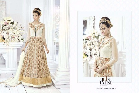 Designer Georgette Cream Anarkali Suit - Customized Sizes XS to XXXL, Full Sleeves, Embroidered Bead Decoration, All Season Modern Ethnic Wear