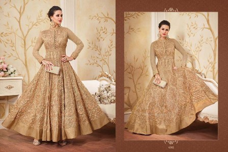 Bridal Wear Golden Anarkali Suit Decoration Material: Beads