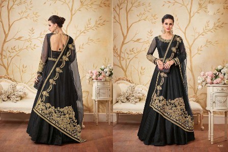 Embroidery Designed Black Anarkali Suit Decoration Material: Beads