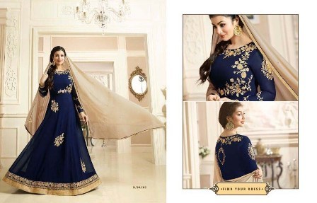 Bridal Wear Navy Blue Anarkali Suit Decoration Material: Beads