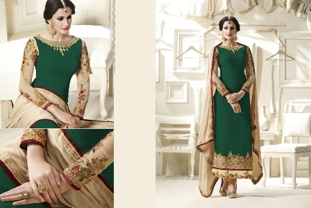 Green Designer Salwar Suit Decoration Material: Beads