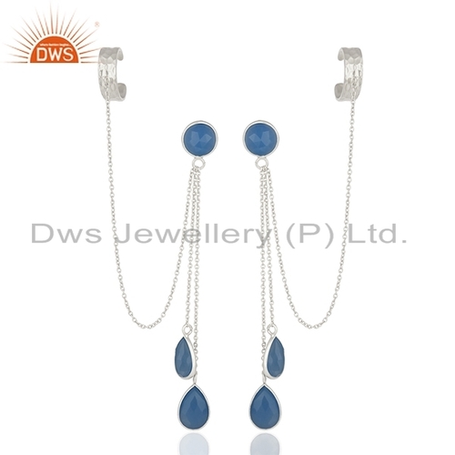 Sterling Silver Blue Chalcedony Cuff Earring Size: 74 X 9 Mm