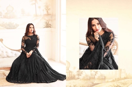 Wedding Wear Black Net Gown Decoration Material: Laces