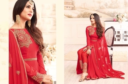 Fancy Anarkali Suit - Georgette, Full Sleeves, Customized to XXXL | Embroidered Design with Bead Decoration for All Seasons