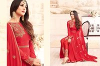 Fancy Anarkali Suit - Georgette, Full Sleeves, Customized To Xxxl | Embroidered Design With Bead Decoration For All Seasons