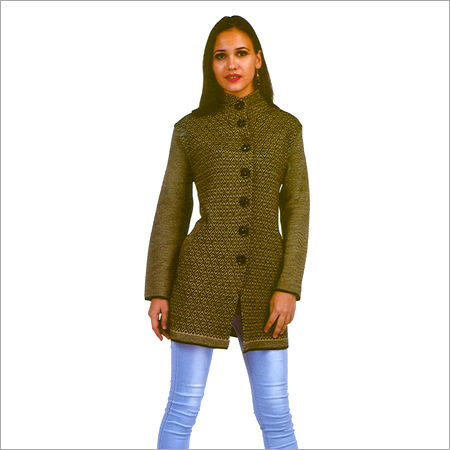 Green Ladies Modern Woolen Long Coat